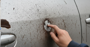A blog banner image of a vehicle showing Lahore-specific road contamination.