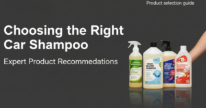 A blog banner image with heading Choosing the right car shampoo