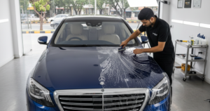 A blog banner image showing a luxury car getting ppf.