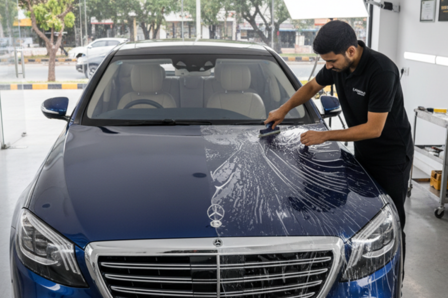 A blog banner image showing a luxury car getting ppf.