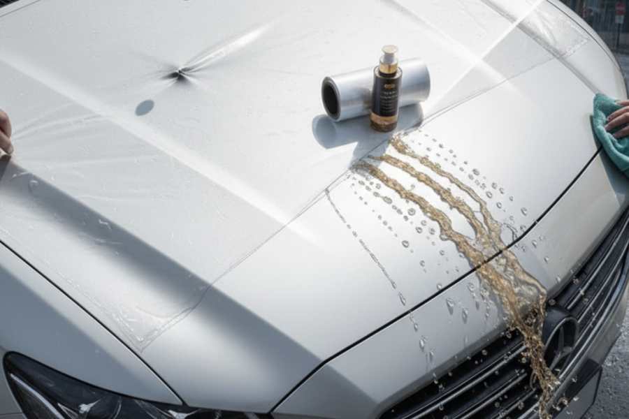 A blog banner image with dynamic damage resistance demonstration of PPF vs Ceramic Coating in Pakistan