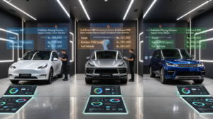 A blog banner image showing Tesla Model Y, Porsche Cayenne, or Range Rover Sport.