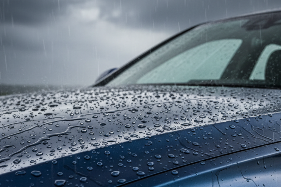 A blog banner image showing a car in rain water